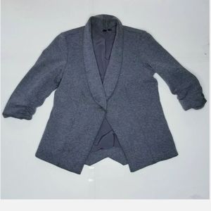 Saks 5th Avenue Heather Gray Grey Blazer Jacket 3/4 Sleeve Large 1 Button Knit